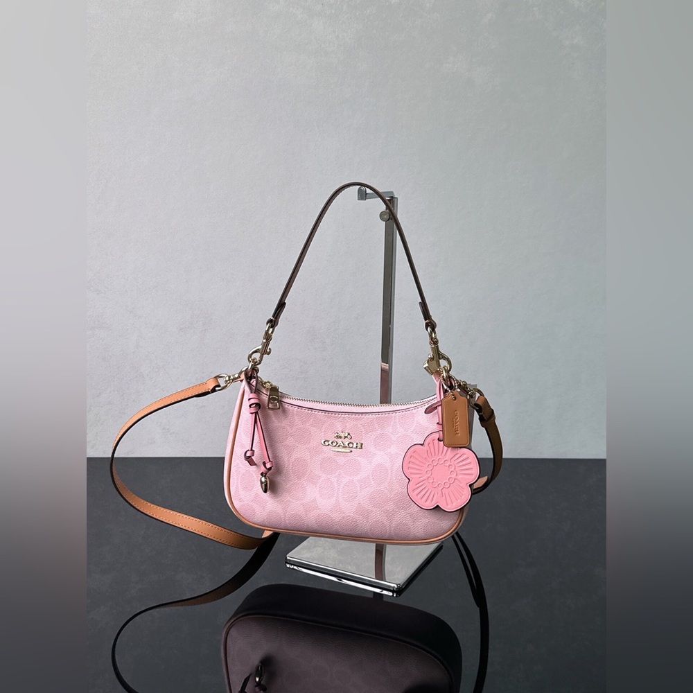 Coach Pink Signature Teri Shoulder Bag with Crossbody Strap